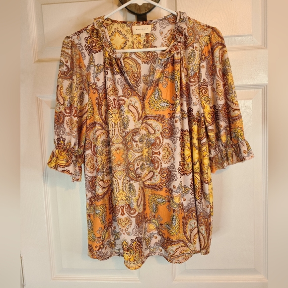(595) Melloday Woman's  3/4 Length  Blouse,  Size: Large Color: Harvest - Picture 3 of 12